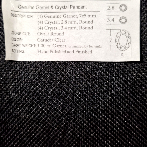 Certificate of authenticity Gold necklace/chain (16") w/ garnet & crystal charm. - Picture 3 of 6